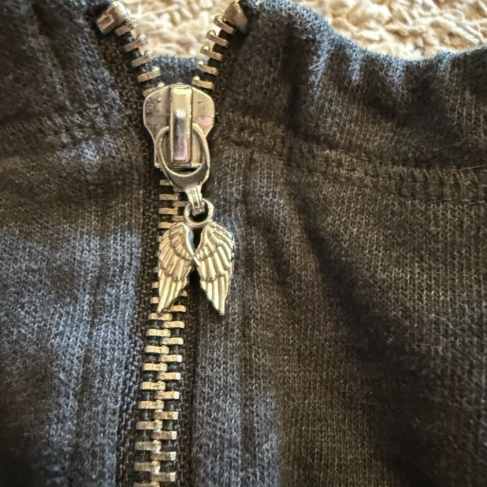 Victoria's Secret Black Half-Zip Sweatshirt with White Stripes - Picture 2 of 4